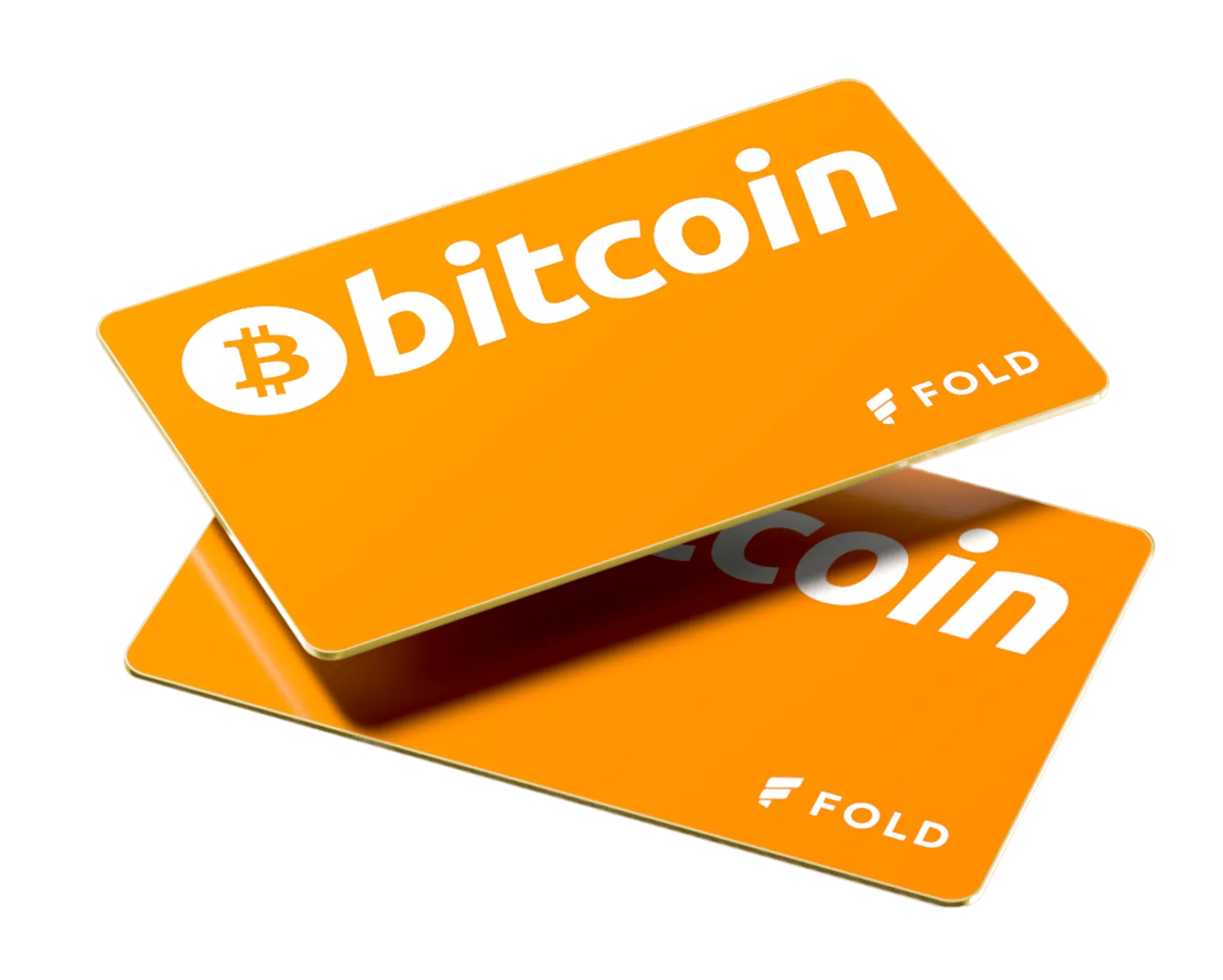 Two orange Bitcoin-branded payment cards, representing crypto gift cards