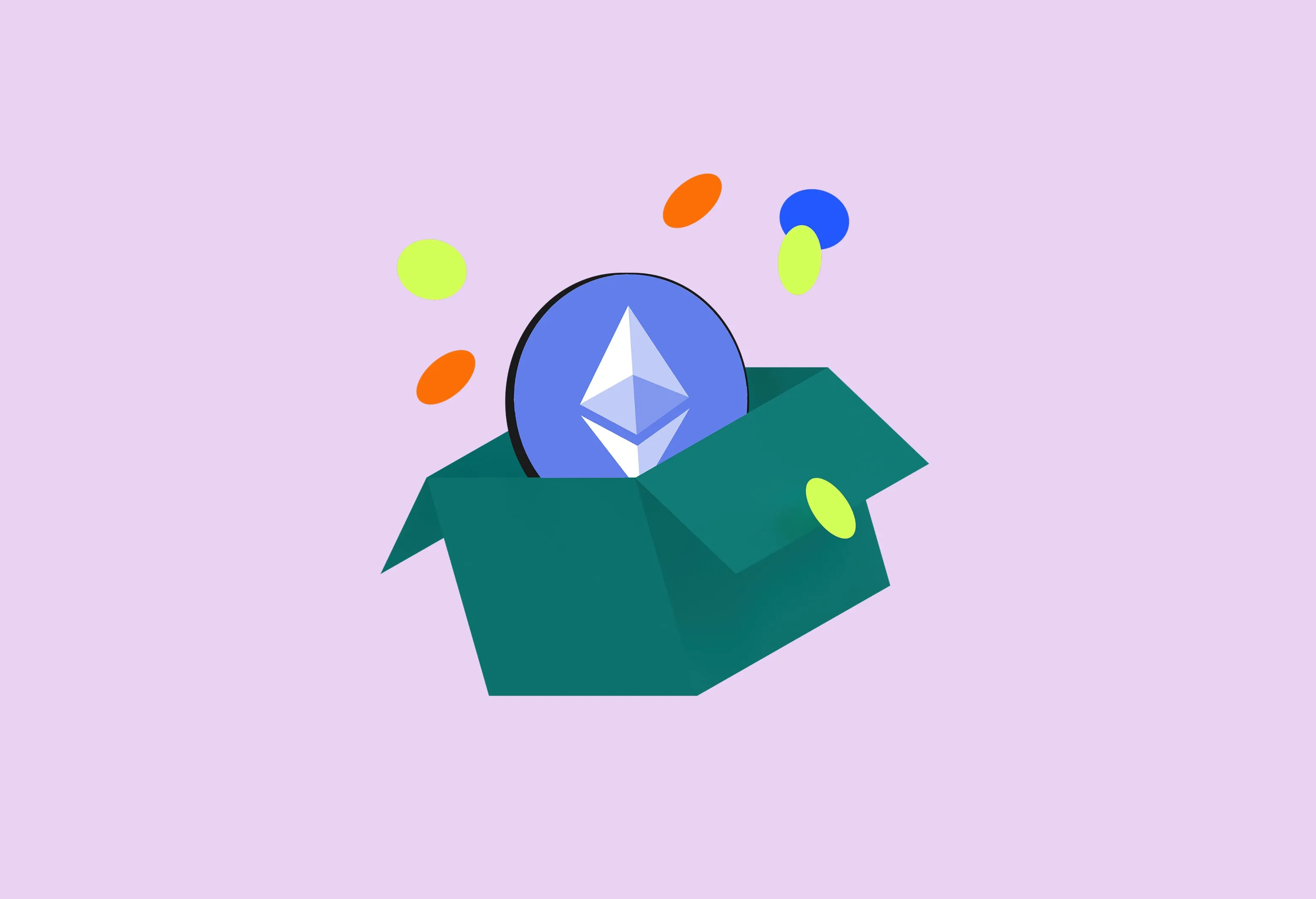 An Ethereum coin in an open gift box