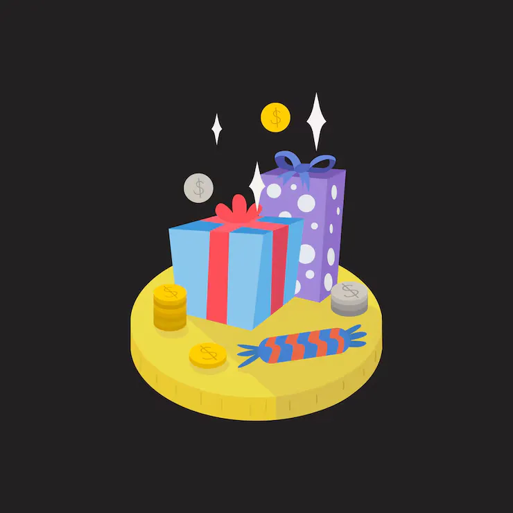 A wrapped gift box with crypto coin motifs