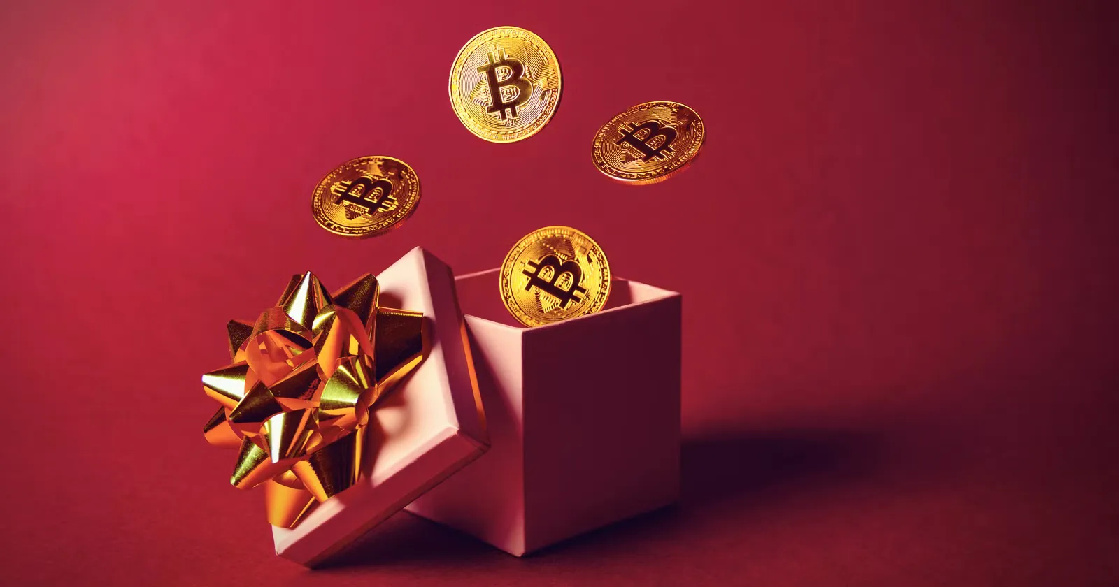 Festive crypto illustration with coins and winter decoration