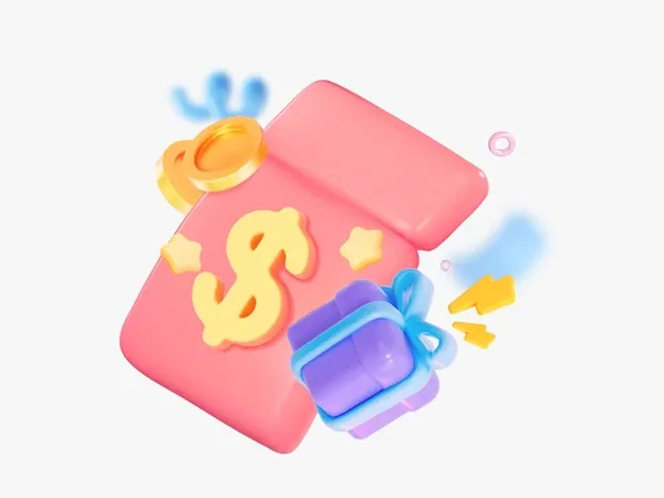 A stylised voucher card with a gift box and gold coin, representing a crypto voucher
